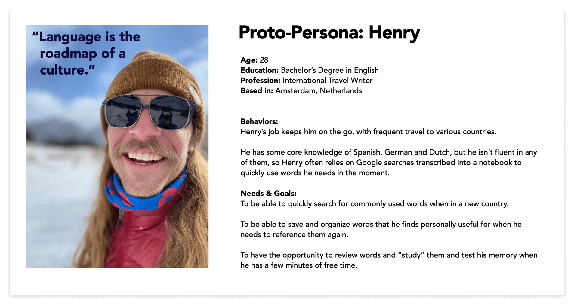 card of user persona data