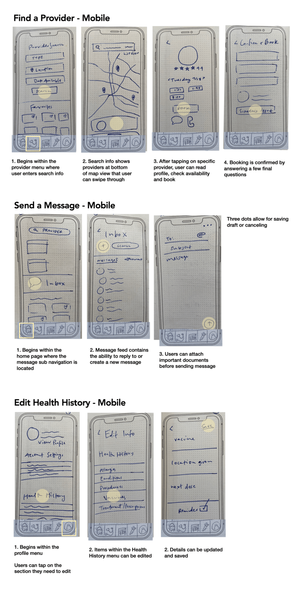  low fi mobile wireframe drawings